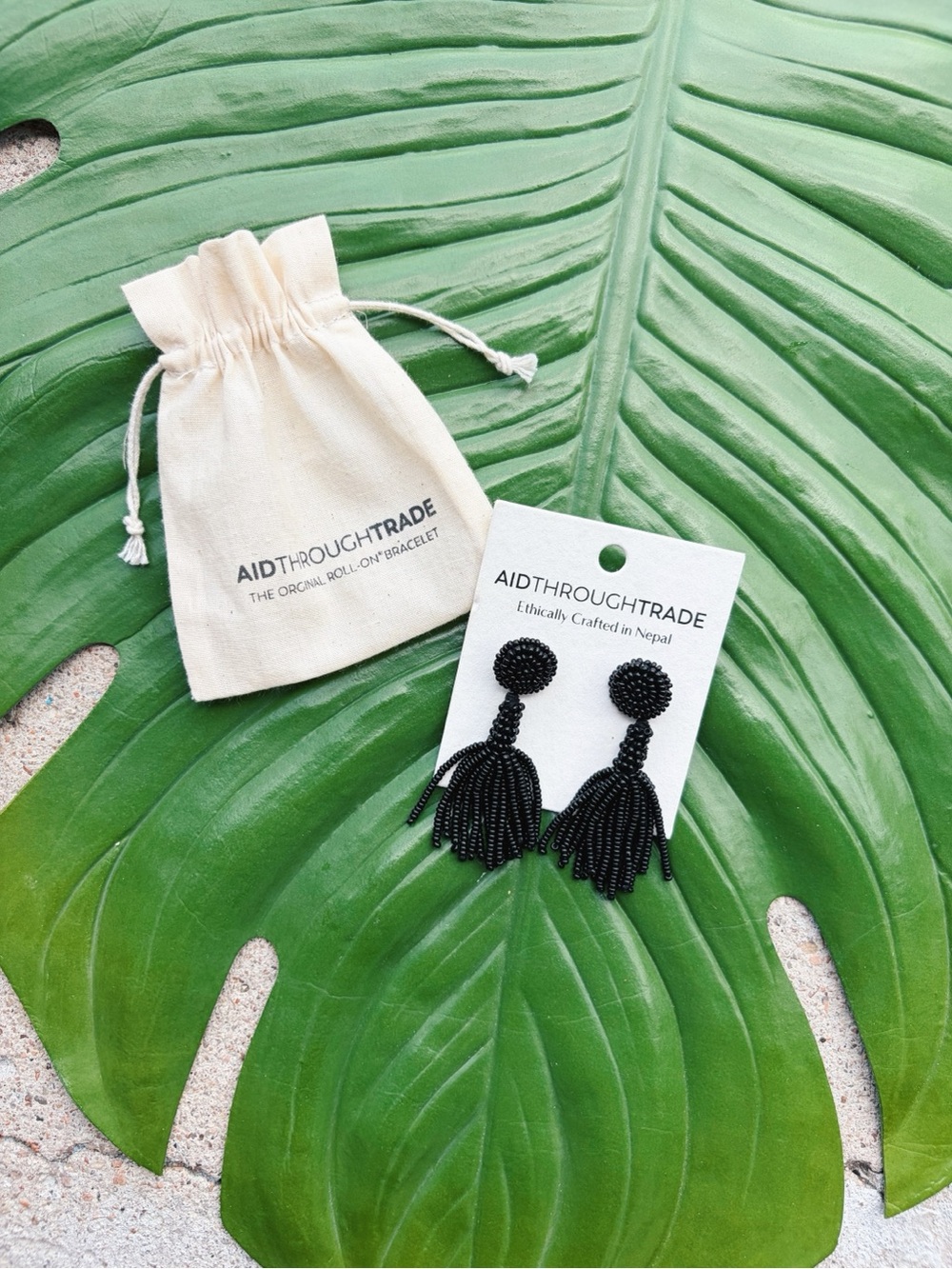 Fair Trade Aid Through Trade Black Seed Bead Earrings